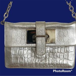 FURLA mini bag Authentic leather / shoulder bag gold Crocodile Pattern Italy